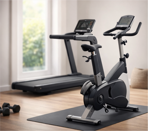 Home cardio training setup with compact equipment.