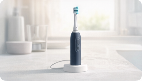 Electric toothbrush with pressure sensor and charging base.