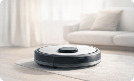 Robot vacuum cleaning near furniture.