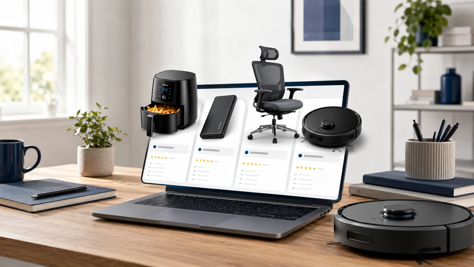 A tidy home workspace arranged as a practical decision hub.