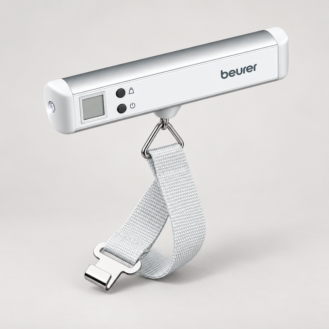 Editorial illustration of Beurer LS 10 Luggage Scale; only source-qualified visible form, with accessories not implied.