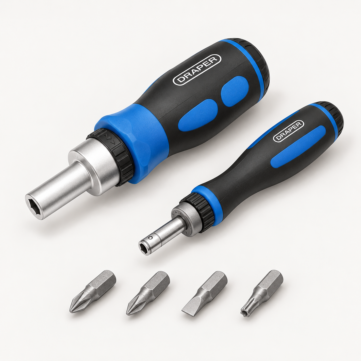 Editorial illustration of Draper 46479 handles and sample bits; not a complete 42-piece kit inventory.