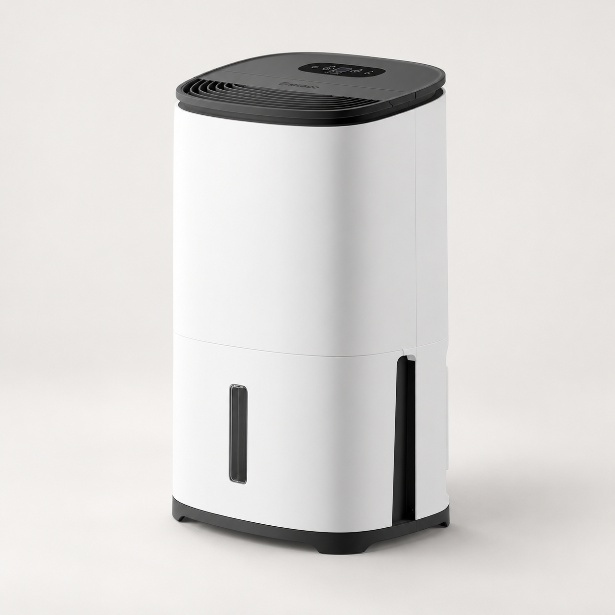 Editorial illustration of MeacoDry Arete One 20L dehumidifier and air purifier, Charcoal trim; visible model recognition only, not a technical or complete-pack diagram.