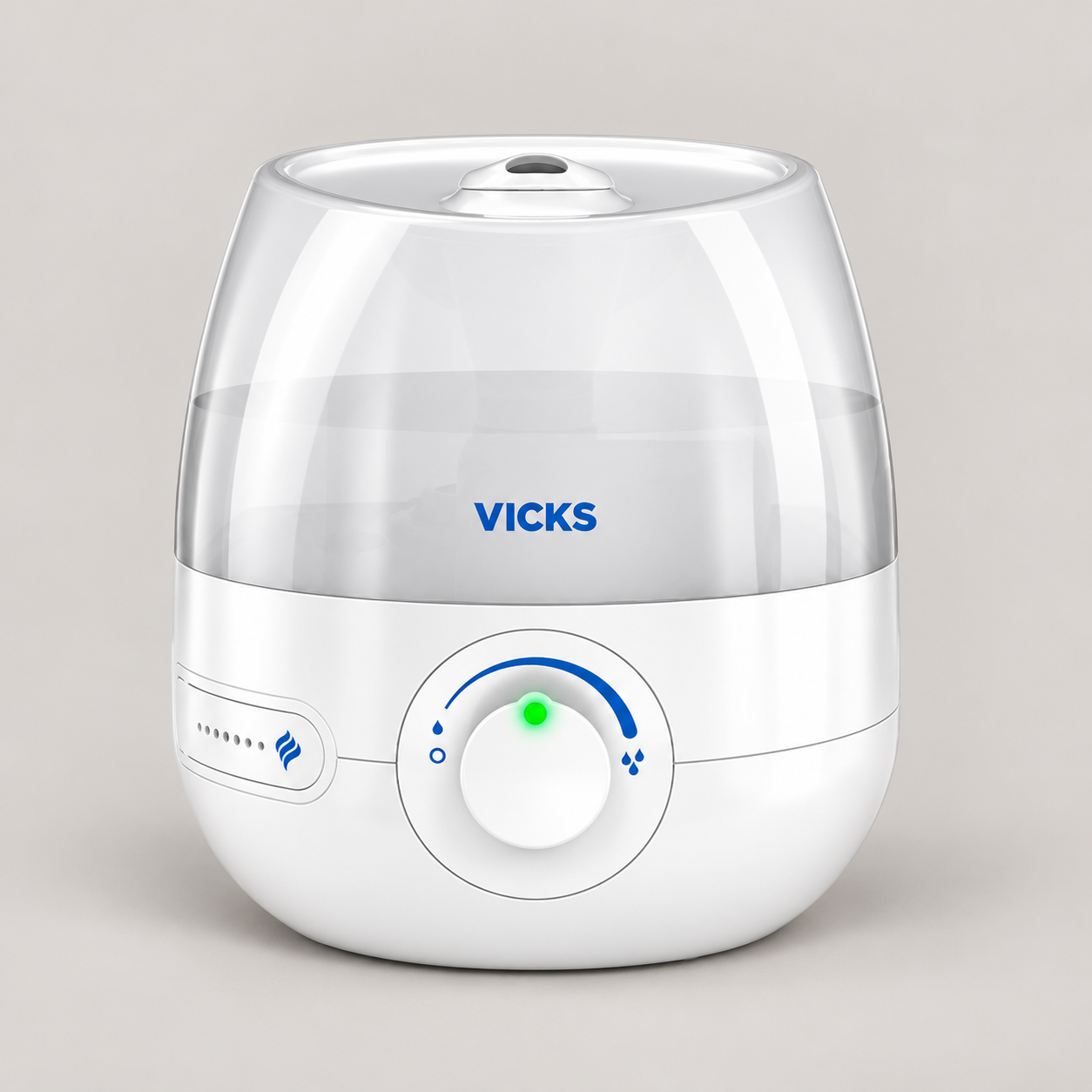 Editorial illustration of Vicks Mini CoolMist Ultrasonic Humidifier VUL525; visible model recognition only, not a technical or complete-pack diagram.
