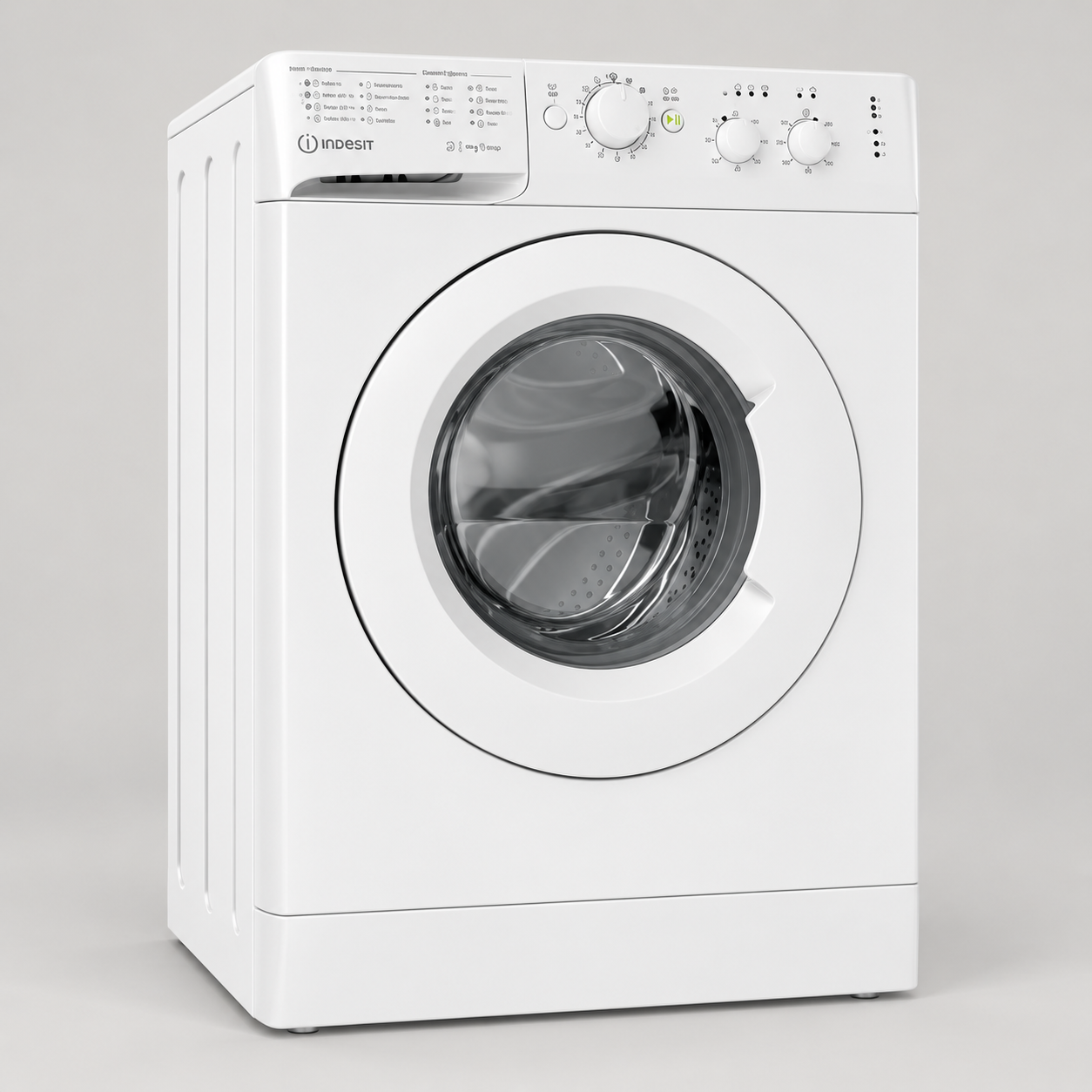 Editorial illustration of Indesit MTWC 91495 W UK N, white washing machine; visible model recognition only, not a technical or complete-pack diagram.