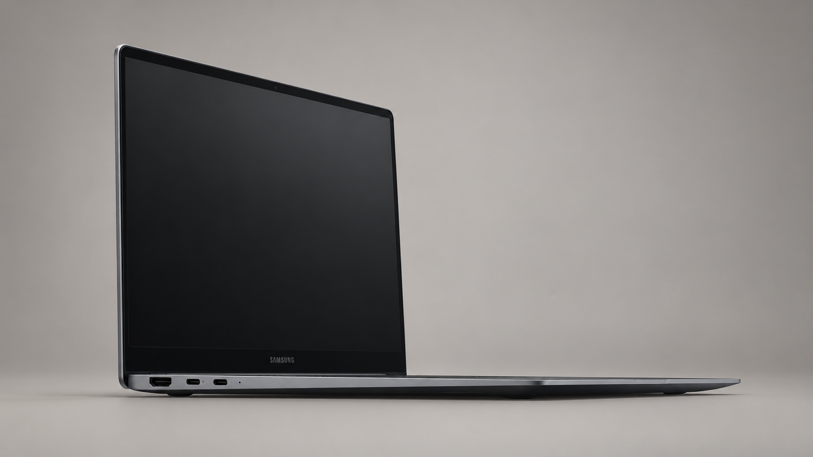 Editorial illustration of Samsung Galaxy Book5 Pro 14-inch NP944XHA-KG3UK 16GB 256GB Grey, Quzo SKU 397441, GTIN 8806097077381; only source-qualified visible form, with accessories not implied.