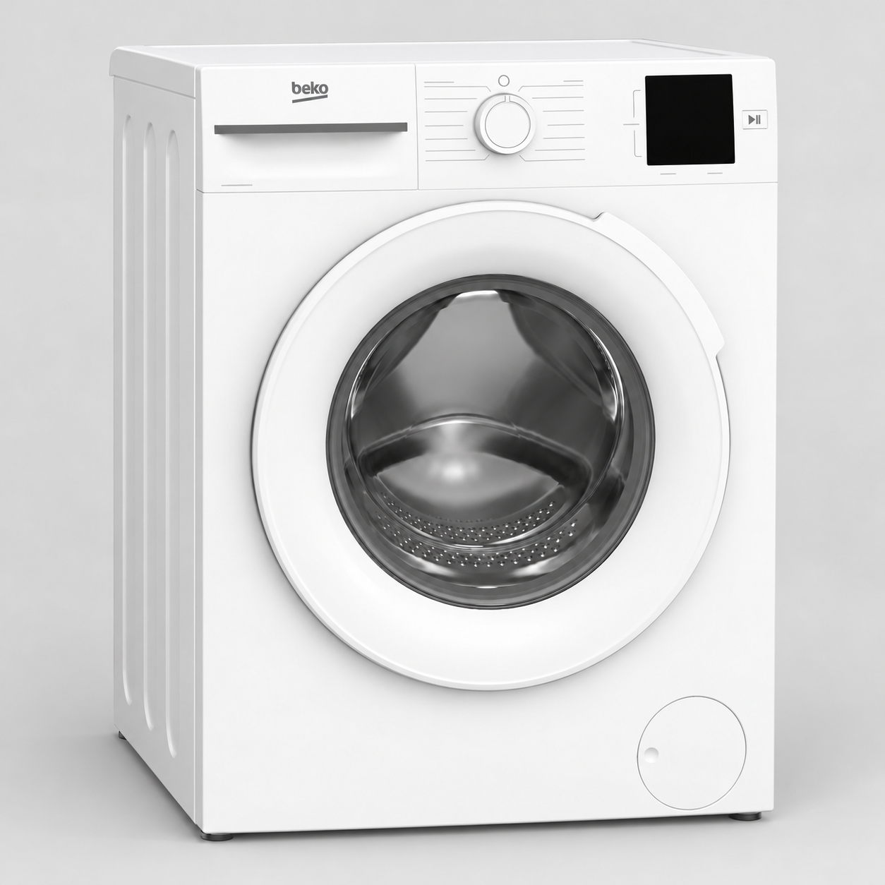 Editorial illustration of Beko BM1WU3721W white freestanding washing machine; not a dimensional or operating-control diagram.