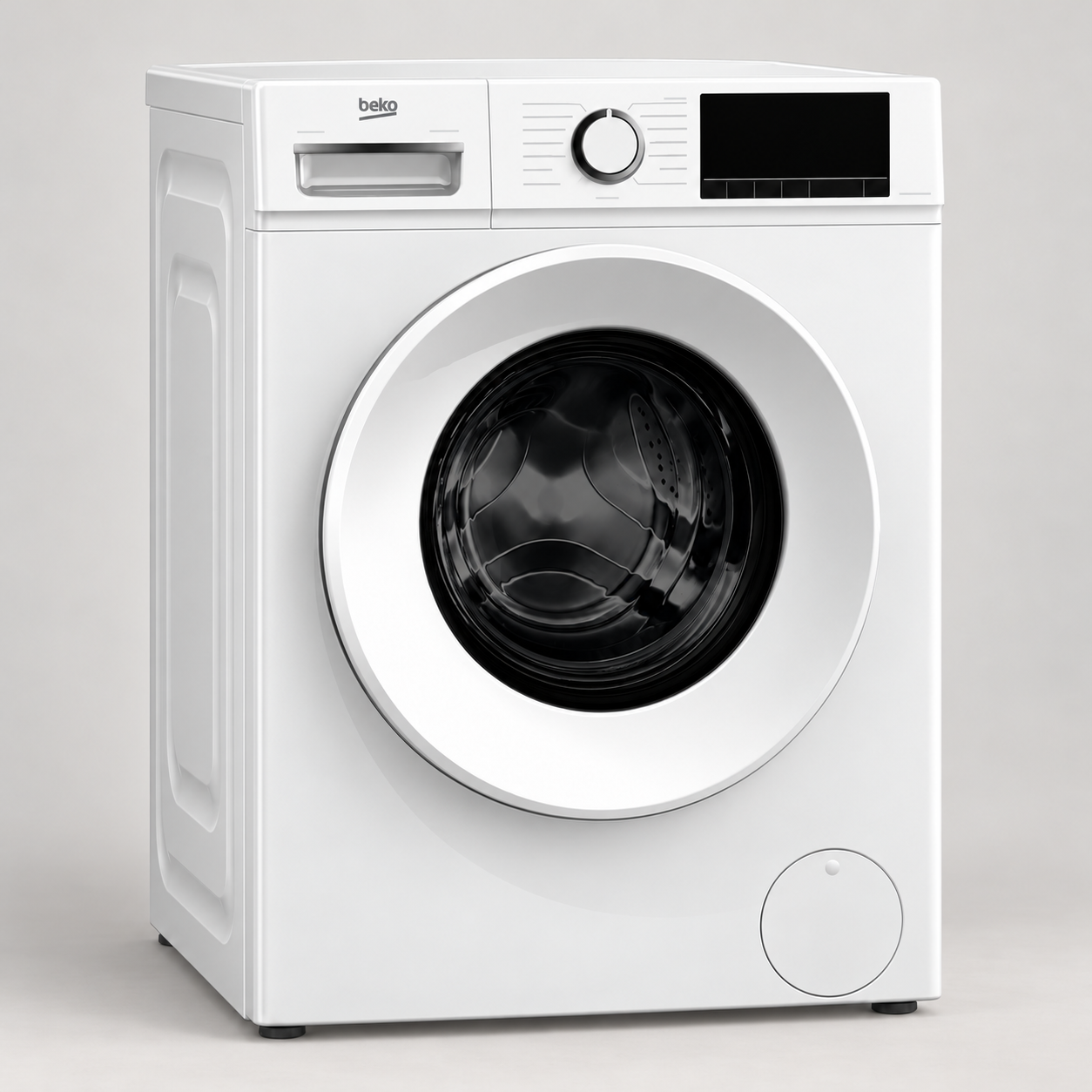 Editorial illustration of Beko BW1O3721W white freestanding washing machine; not a dimensional or operating-control diagram.