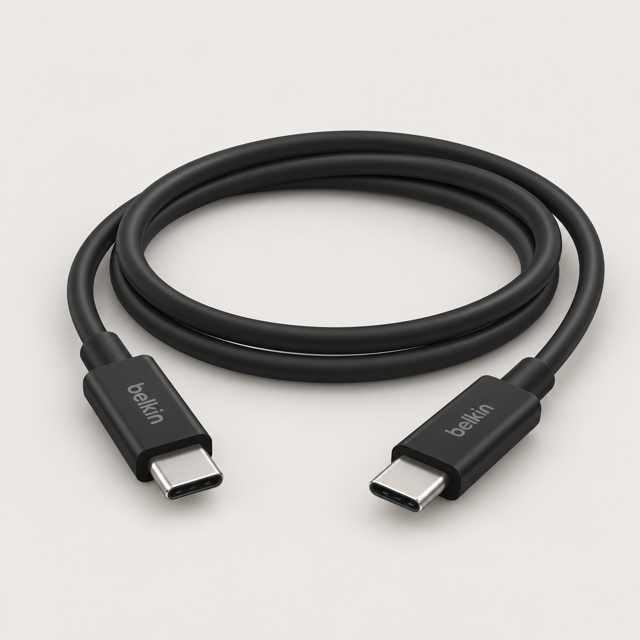 Editorial illustration of Belkin INZ004bt2MBK, black 2m USB4 cable; visible model recognition only, not a technical or complete-pack diagram.