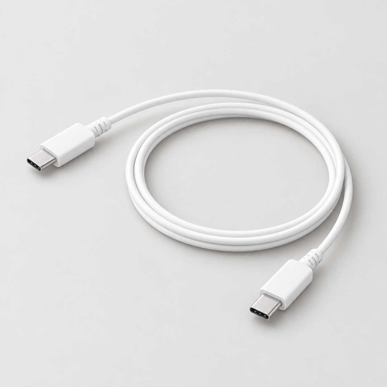 Editorial illustration of the white Samsung EP-DX510JWEGEU cable with two USB-C ends; length not shown to scale.