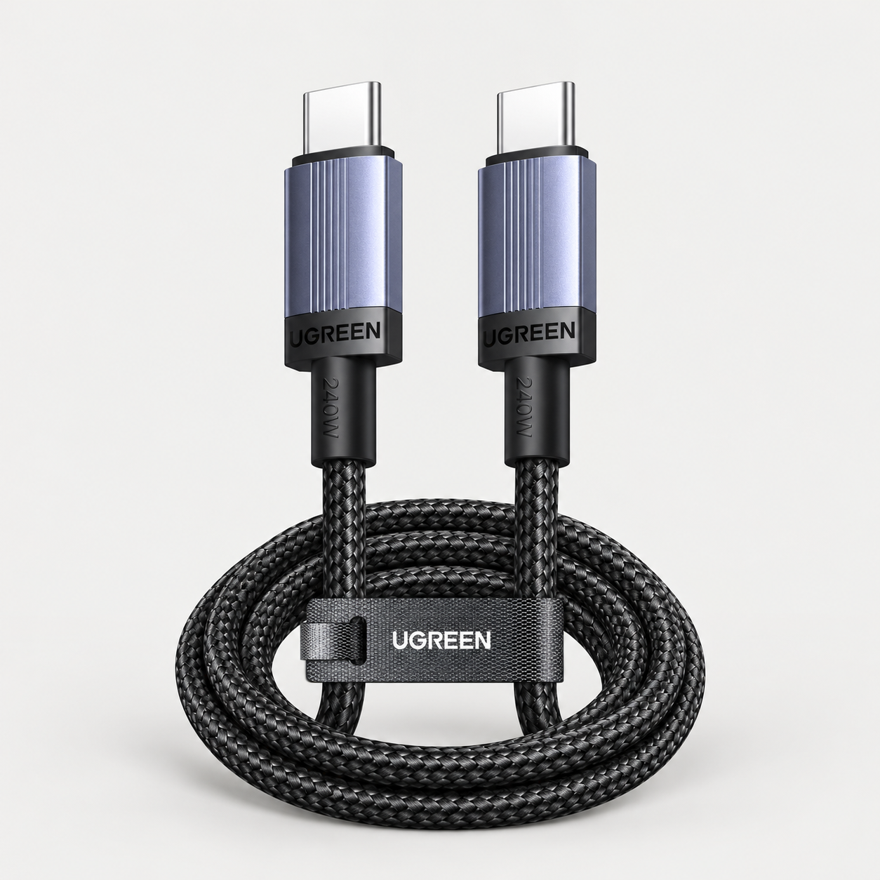 Editorial illustration of UGREEN 240W USB-C PD3.1 cable, 1m SKU 65907, variant 50176244252978; visible model recognition only, not a technical or complete-pack diagram.