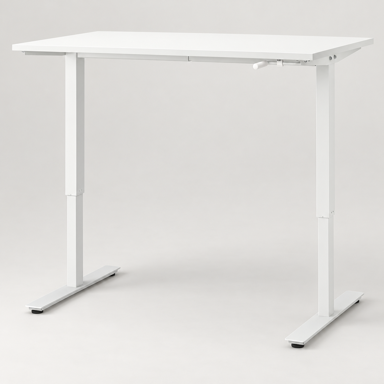 Editorial illustration of IKEA TROTTEN Desk Sit/Stand 120x70 White 994.295.78; only source-qualified visible form, with accessories not implied.