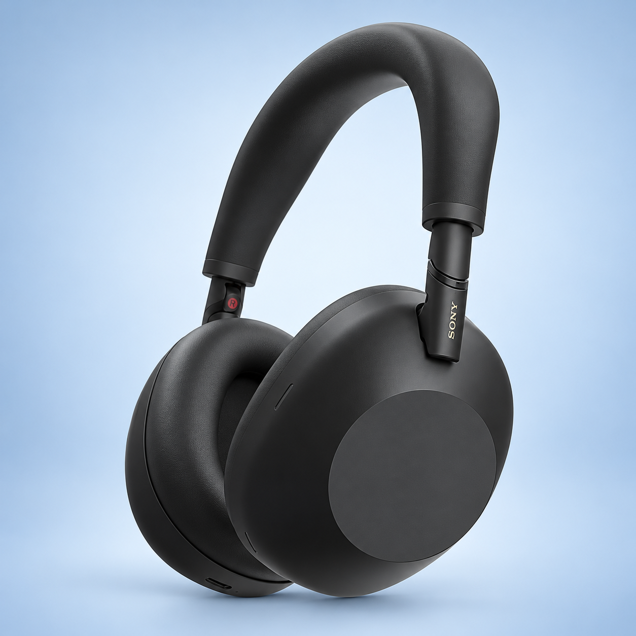 Editorial illustration of Sony WH-1000XM6 Black headphones with oval ear cushions and a padded headband.