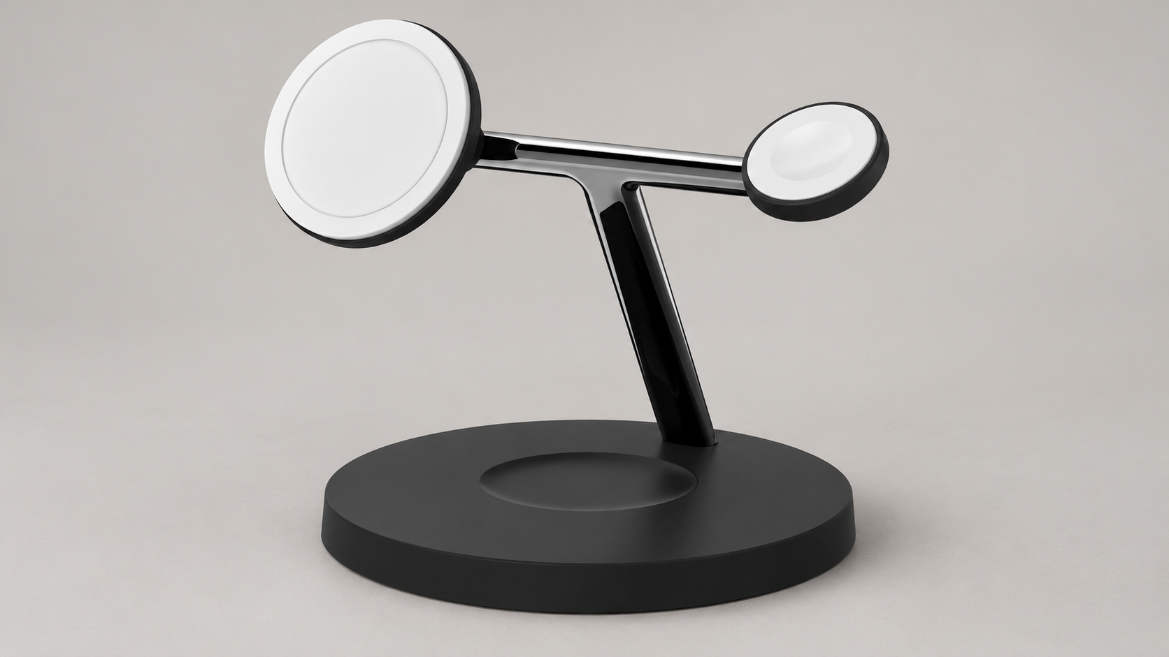 Editorial illustration of Belkin BoostCharge Pro WIZ009 3-in-1 MagSafe charger, black body, WIZ009dqBK manufacturer gallery; visible model recognition only, not a technical or complete-pack diagram.