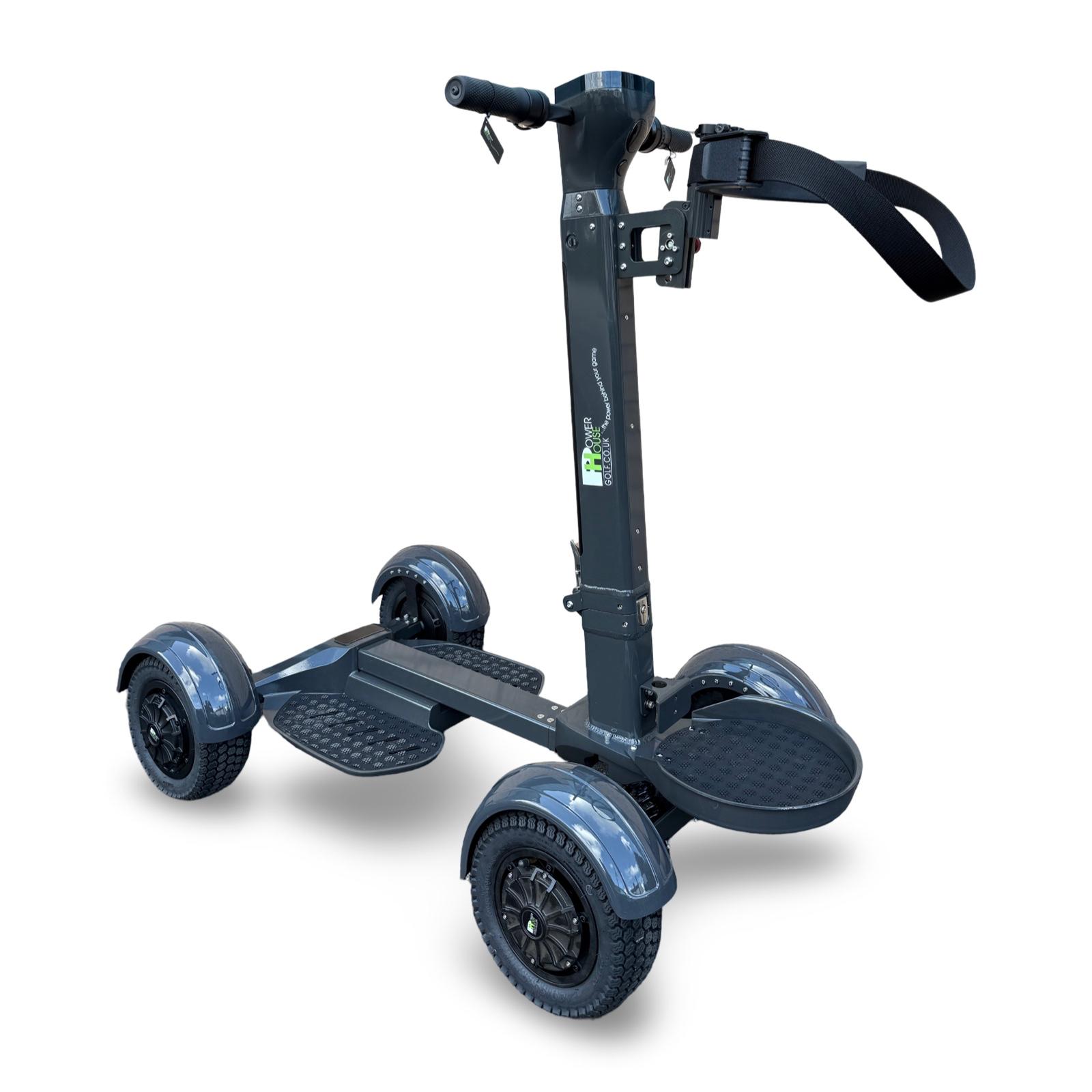 Powerhouse Stand and Go STAN0001B Black standing platform with handlebars and front bag strap.