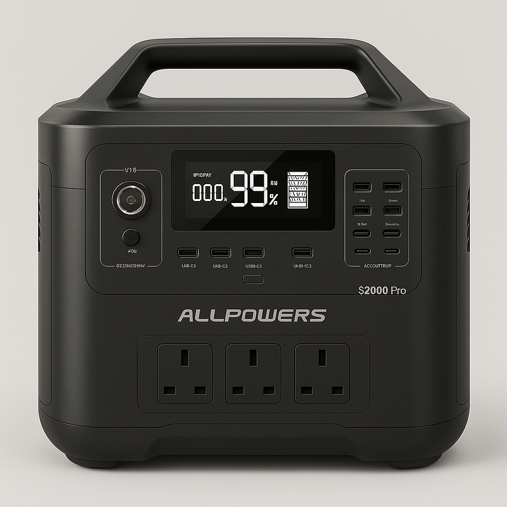 ALLPOWERS S2000 Pro front panel with multiple ports and charge display